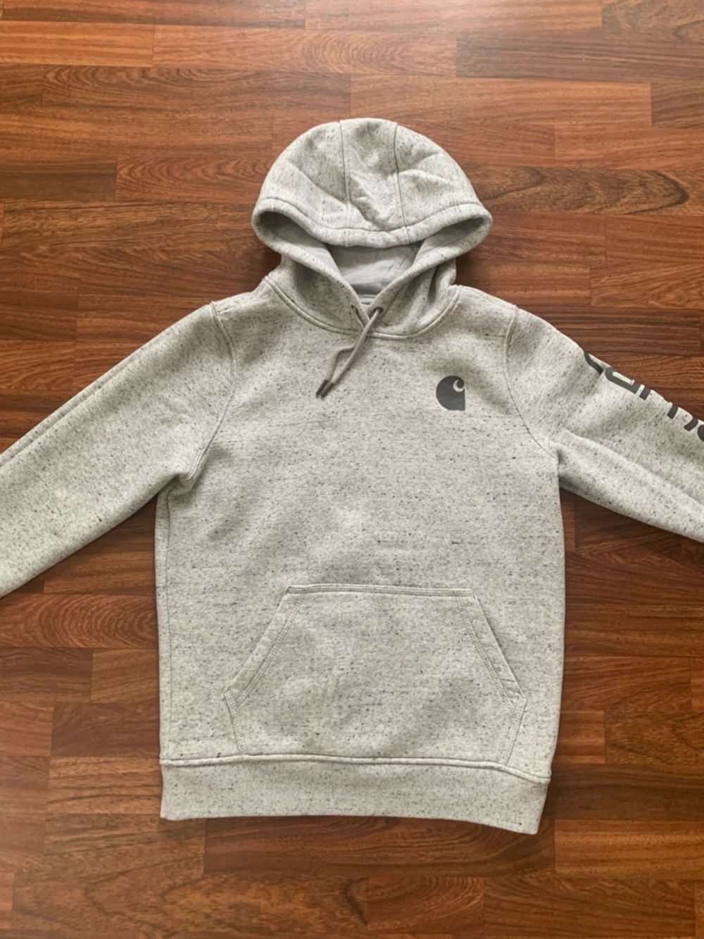 Carhartt Women’s Med Relaxed-Fit Hoodie Clarksburg Logo Graphic Heathered Gray